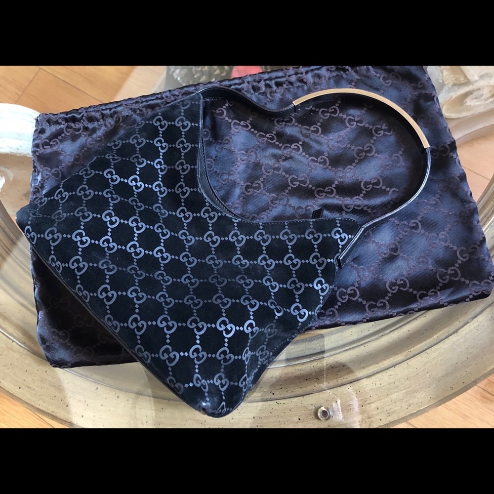 Gucci Monogram Suede Leather Metal Gucci Handle